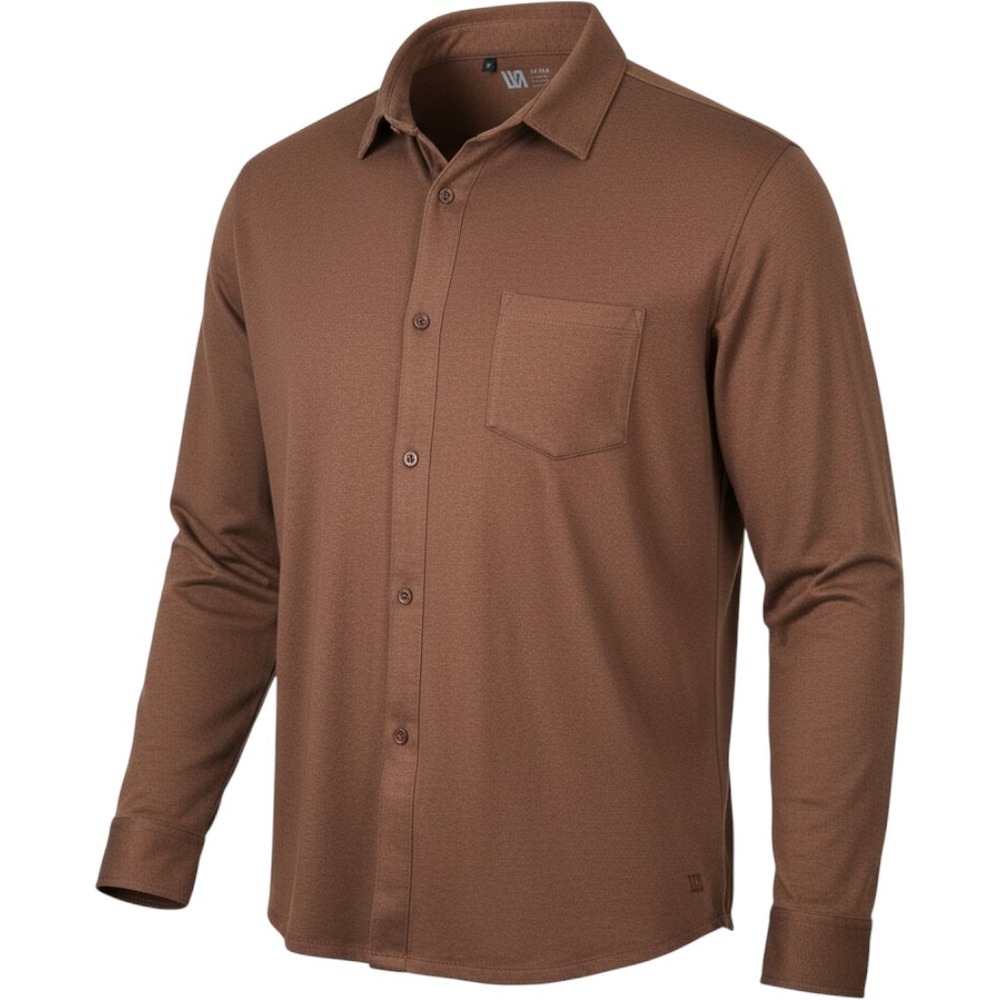 VRST Mens Long Sleeve Button Down Shirt Brown Textured MAX200332 Large